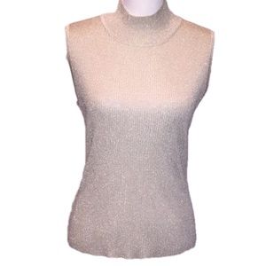 Ann Klein Shimmer Top Mock Neck Sleeveless Ribbed